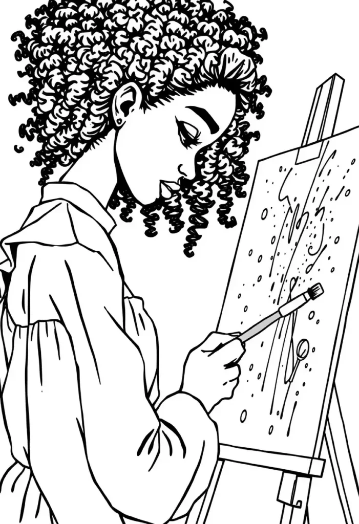 Artist at Easel Black Girl Coloring Pages