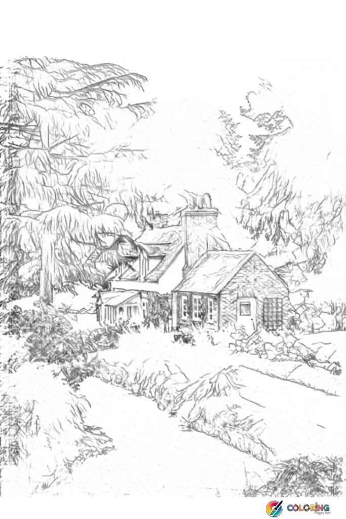 Cottagecore Woodland Scene coloring pages