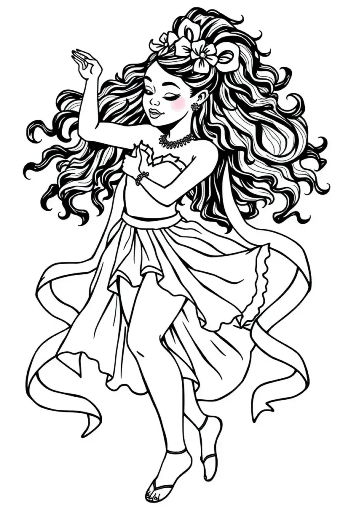 Dancer with Ribbons Black Girl Coloring Pages
