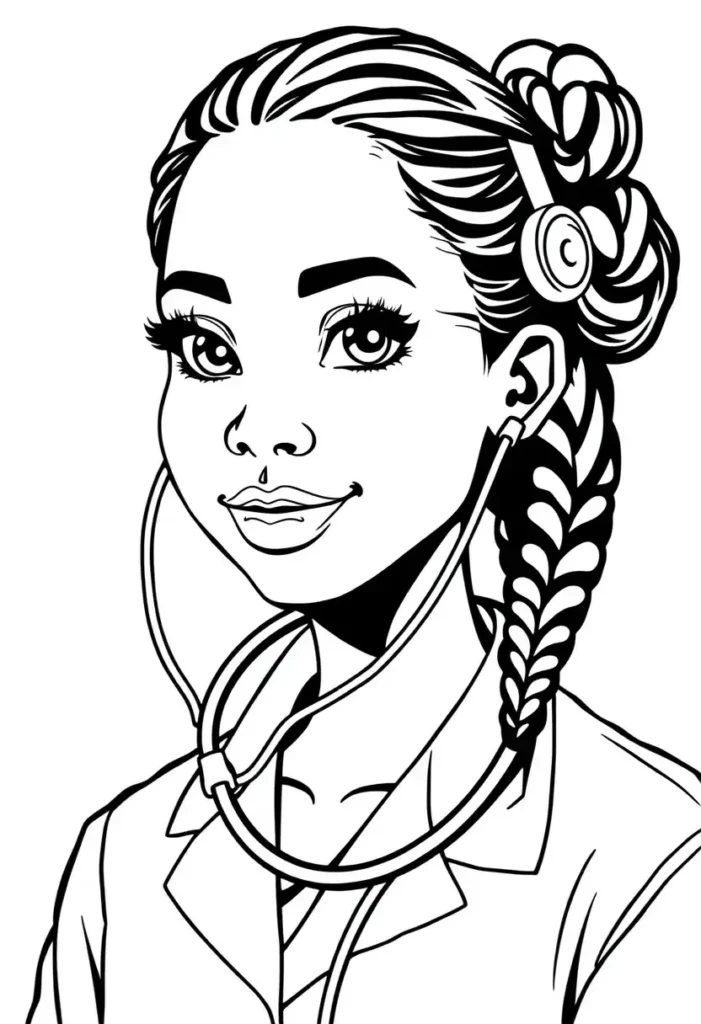 Doctor with Stethoscope Black Girl Coloring Pages