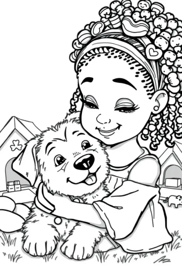 Girl with Her Dog Black Girl Coloring Pages