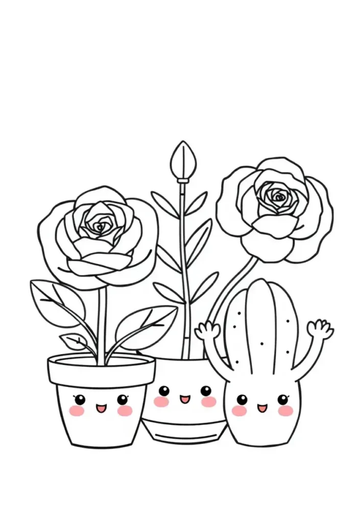 Kawaii Plants and Gardens Coloring Pages