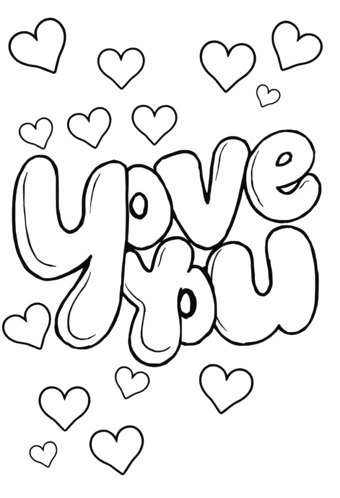 "Love You" Bubble Letters Coloring Pages