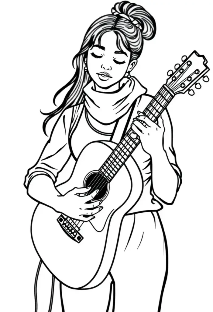 Musician Playing Guitar Black Girl Coloring Pages