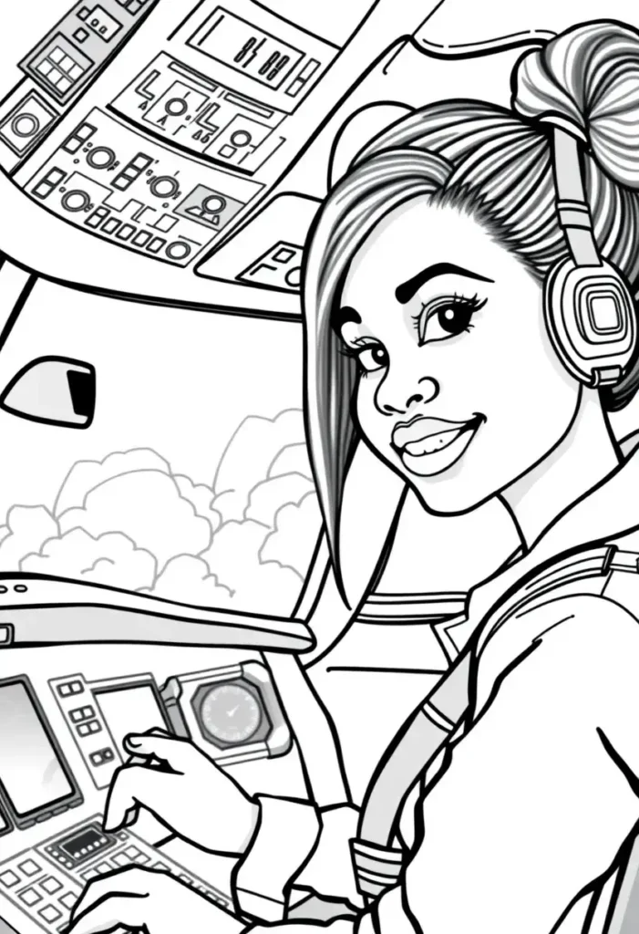 Pilot in Cockpit Black Girl Coloring Pages
