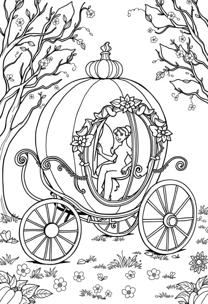 Pumpkin Carriage (Cinderella Vibes) Coloring Pages