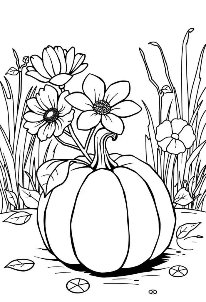 Pumpkin Holding a Flower Coloring Pages