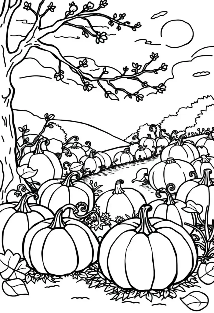 Pumpkin Patch Scene Coloring Pages
