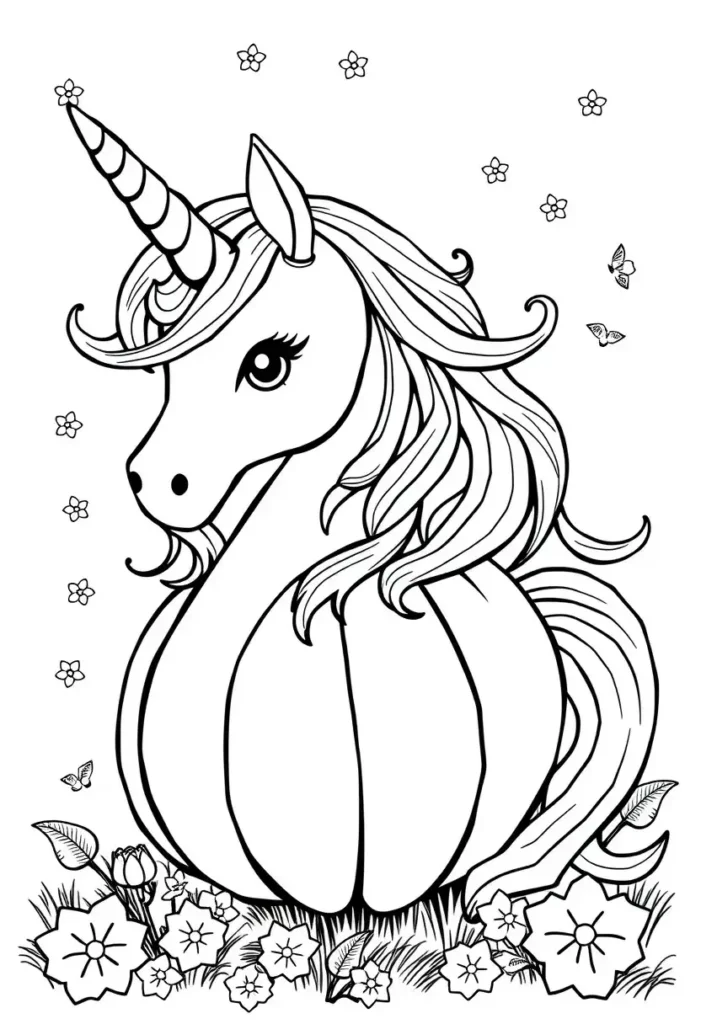 Pumpkin Unicorn Coloring Pages
