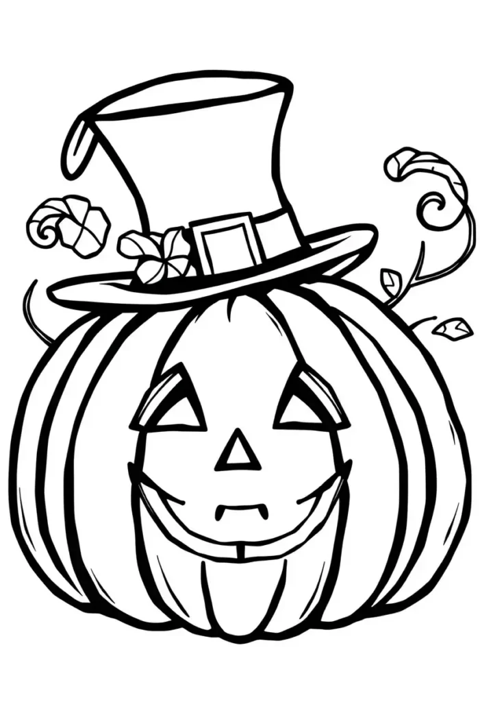 Pumpkin with a Top Hat Coloring Pages