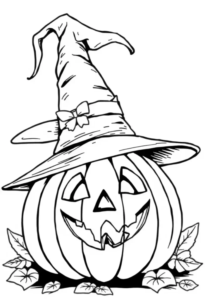 Pumpkin with a Witch Hat Coloring Pages