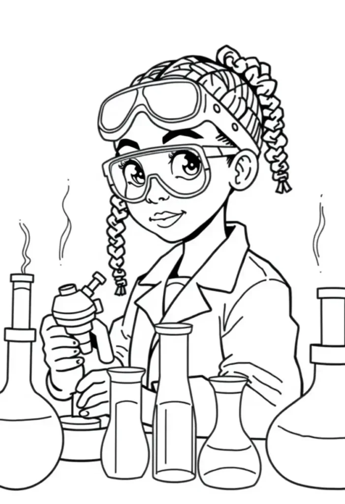 Scientist in the Lab Black Girl Coloring Pages