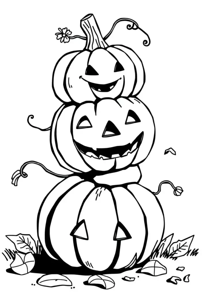 Stacked Pumpkin Buddies Coloring Pages