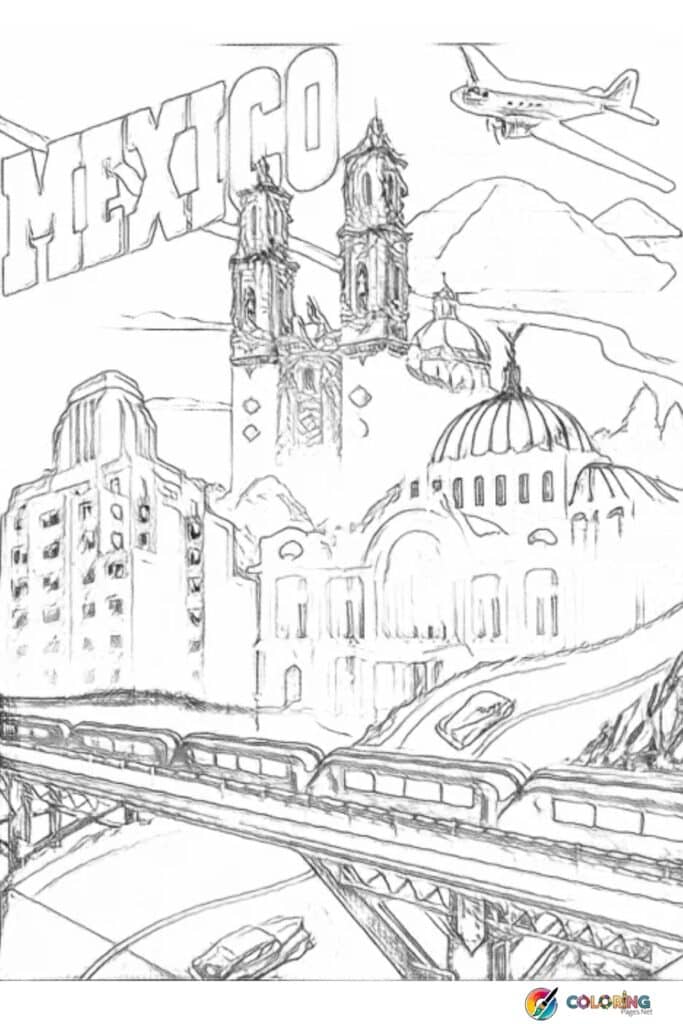Vintage Travel Poster Coloring Page