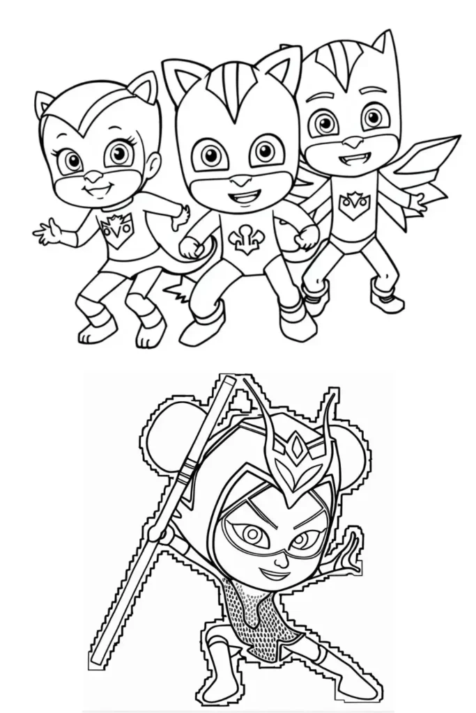 An Yu and the PJ Masks Team Coloring Pages