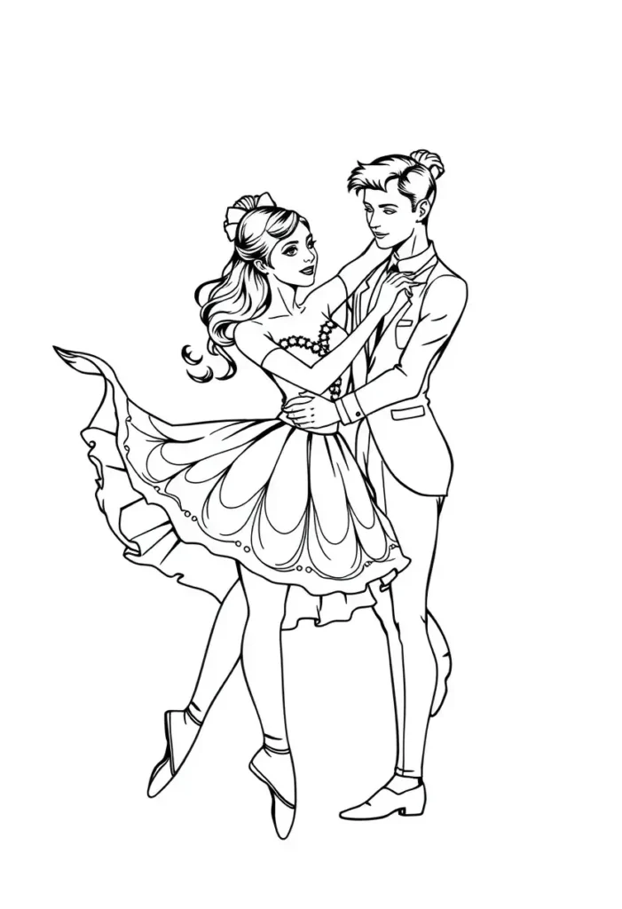 Ballerina and Partner Coloring Pages For Adults