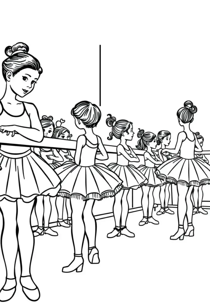 Ballet Class Group Ballerina Coloring Pages