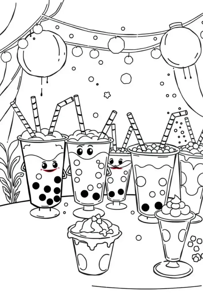 Boba Tea Party Coloring Pages