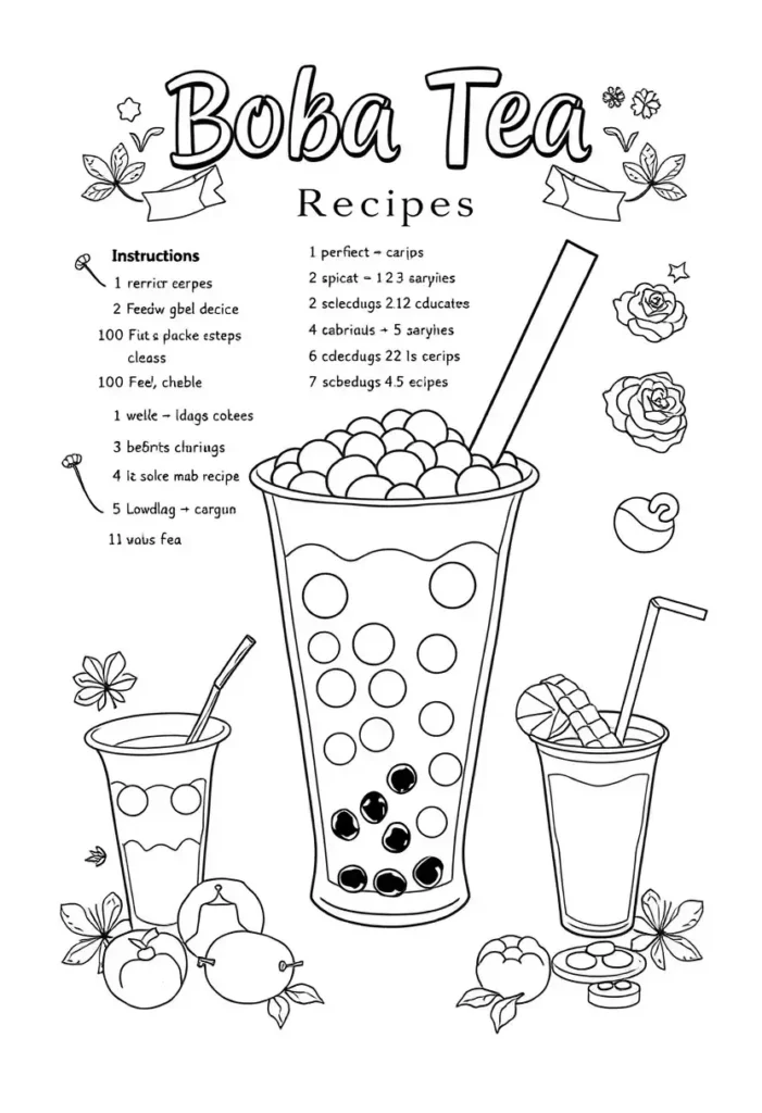 Boba Tea Recipes Coloring Pages