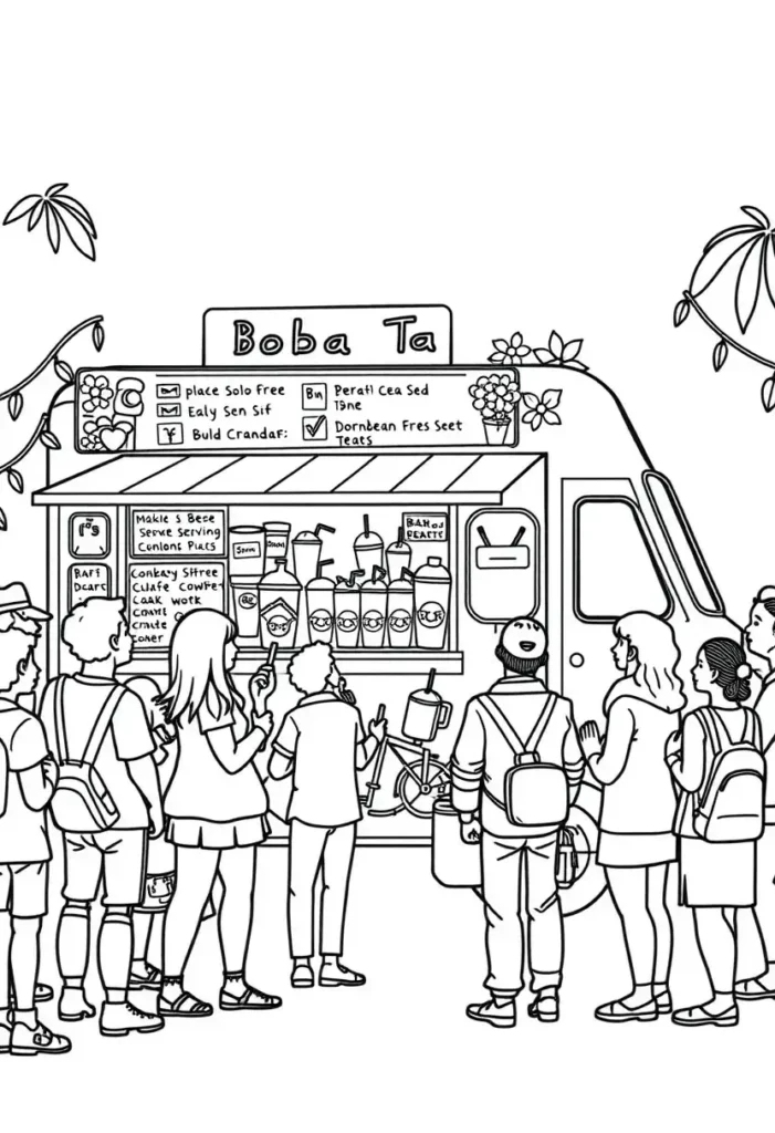 Boba Tea Truck Coloring Pages