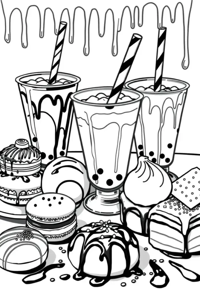 Boba and Desserts Coloring Pages