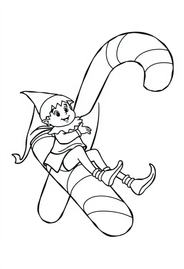 Candy Cane Slide Elf Coloring Pages
