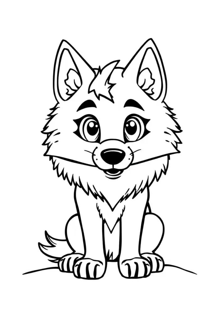 Cartoon Wolf for Younger Artists Coloring Pages
