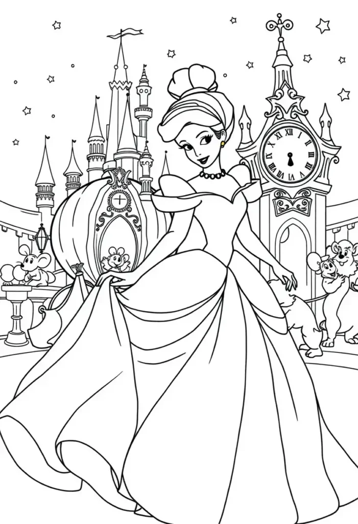 Cinderella's Magical Transformation Coloring Pages