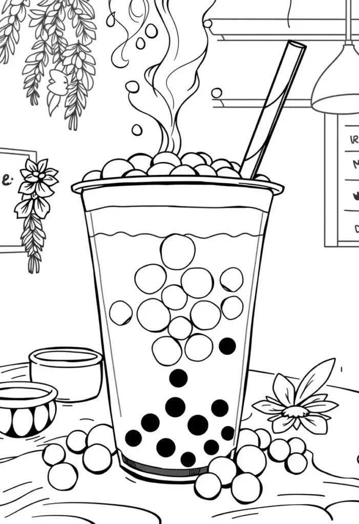 Classic Milk Tea Boba Coloring Pages