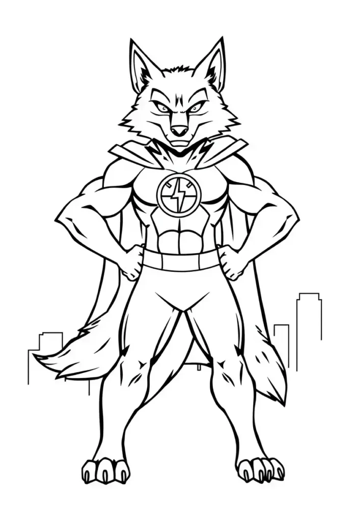 Comic-Style Wolf Hero Coloring Pages