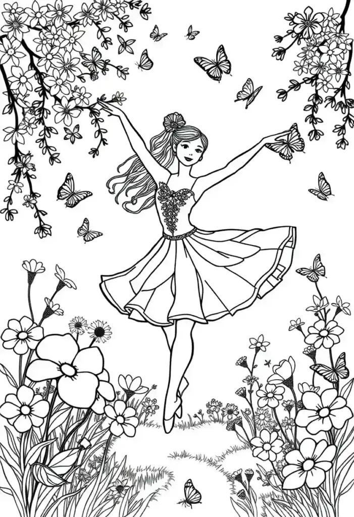 Dancing in Nature Ballerina Coloring Pages Printable