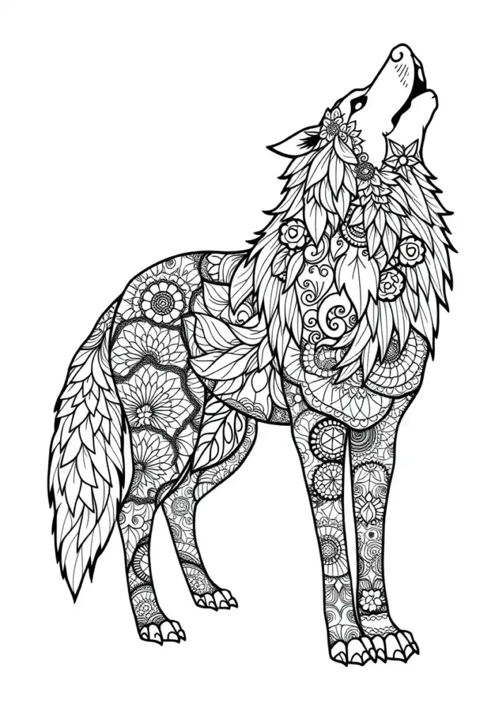 Detailed Adult Coloring Wolf Coloring Pages