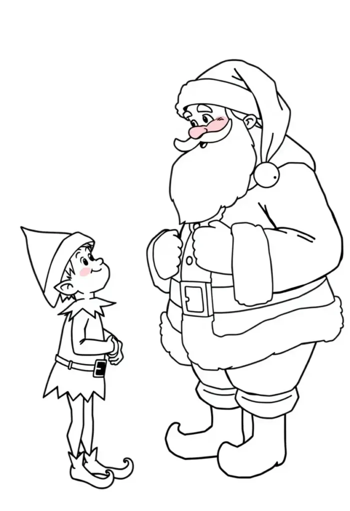 Elf Meeting Santa Coloring Pages