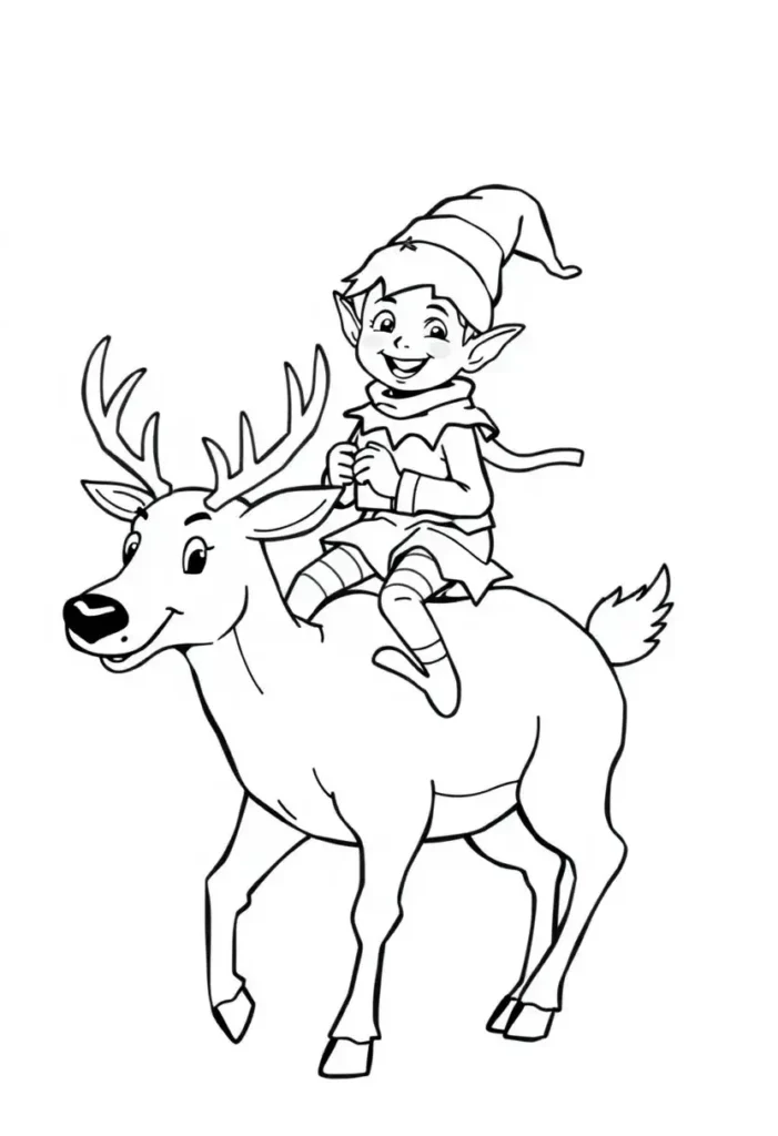 Elf and Reindeer Buddies Coloring Pages