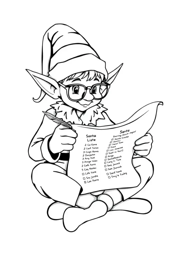 Elf with Santa's Nice List Coloring Pages