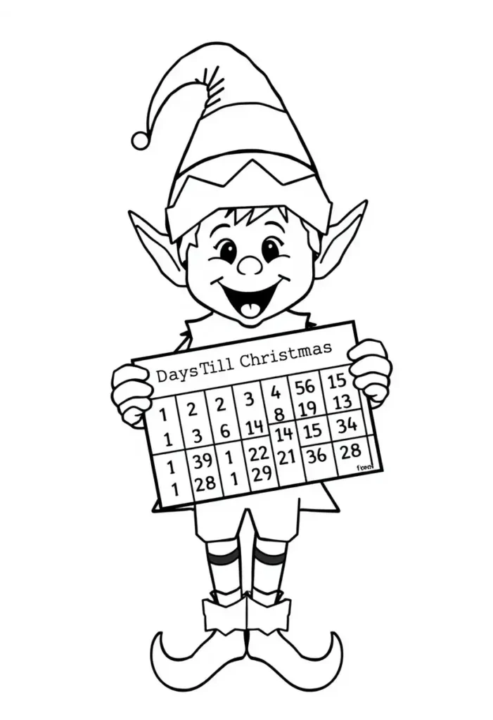 Excited Elf Countdown Elf Coloring Pages