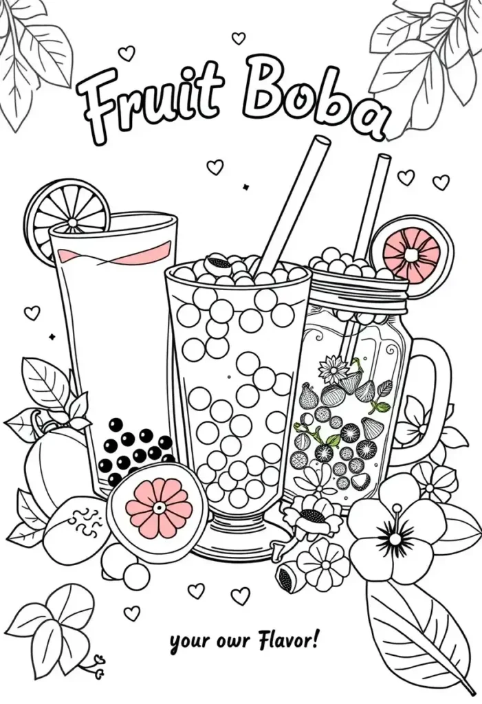 Fruit Boba Collection Coloring Pages