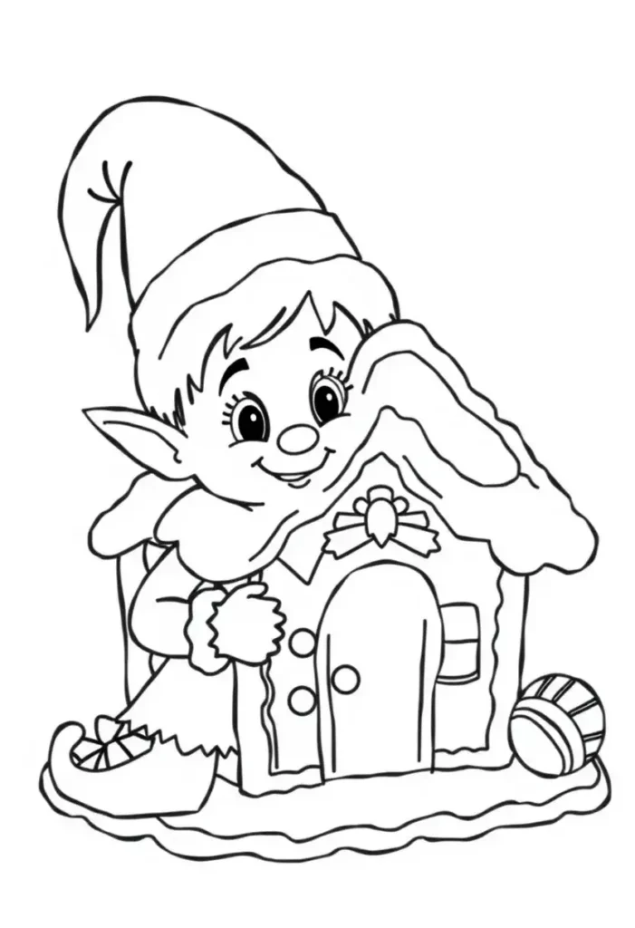Gingerbread House Builder Elf Coloring Pages
