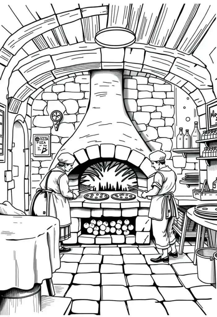 Historical Pizza Scene Coloring Pages