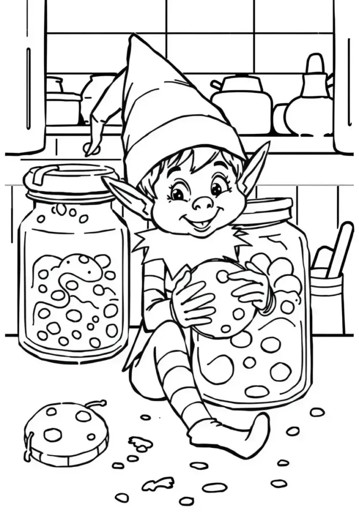Kitchen Cookie Caper Elf Coloring Pages