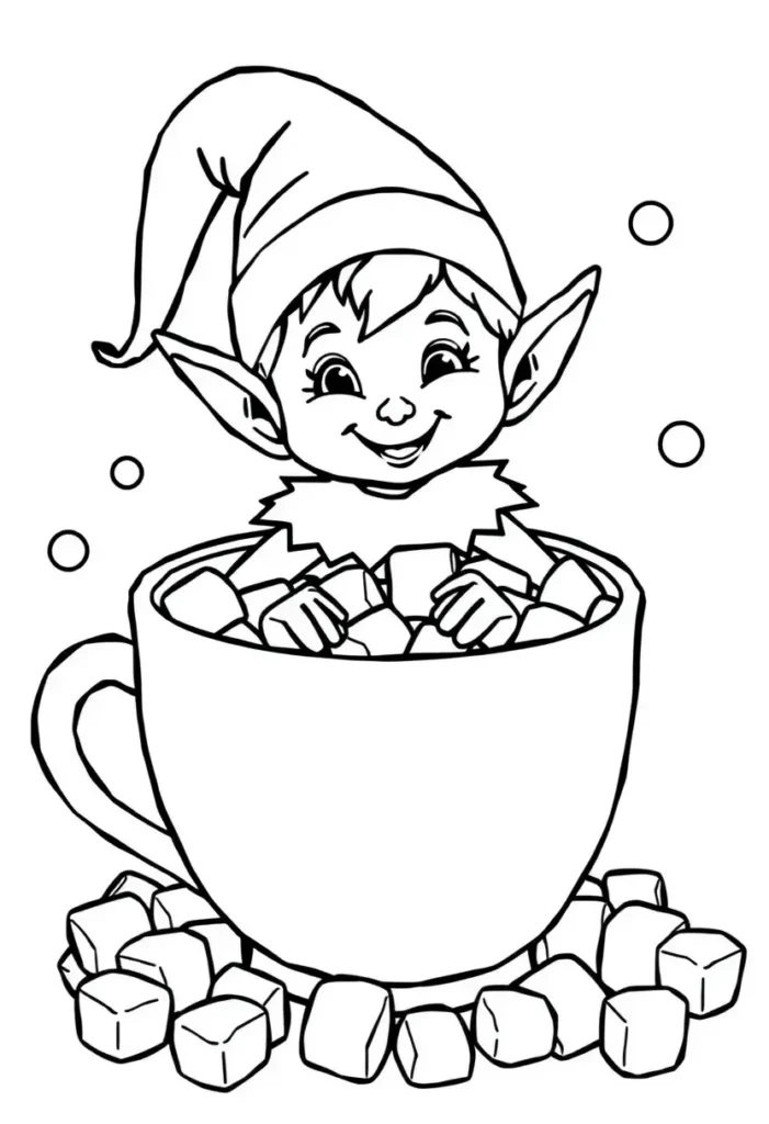 Marshmallow Bubble Bath Elf Coloring Pages