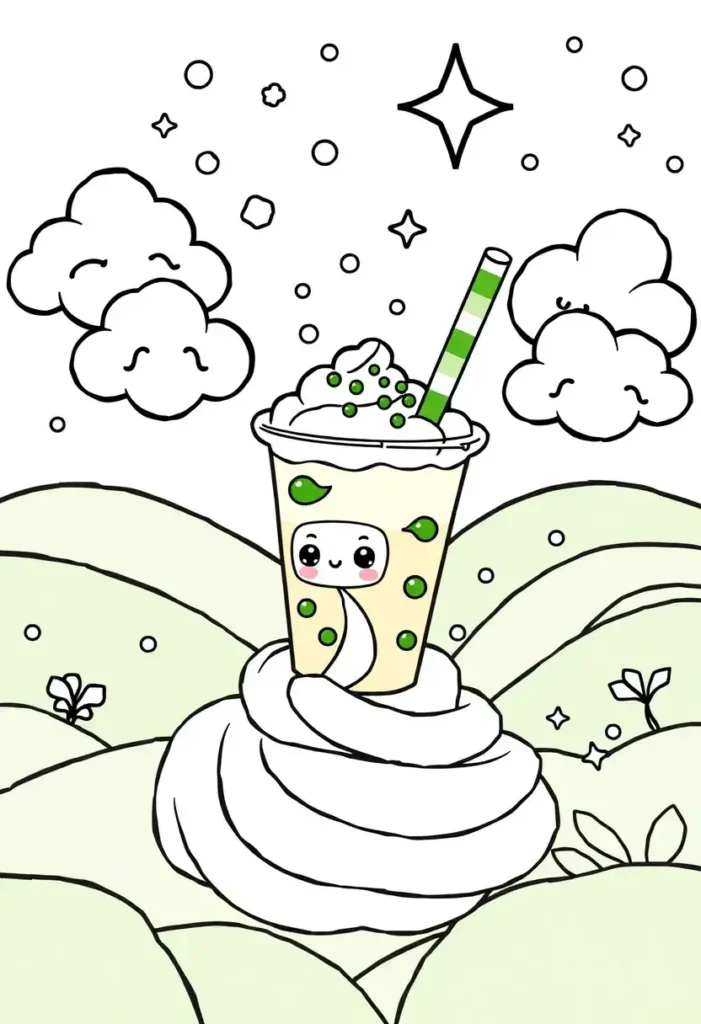 Matcha Boba Dreams Coloring Pages