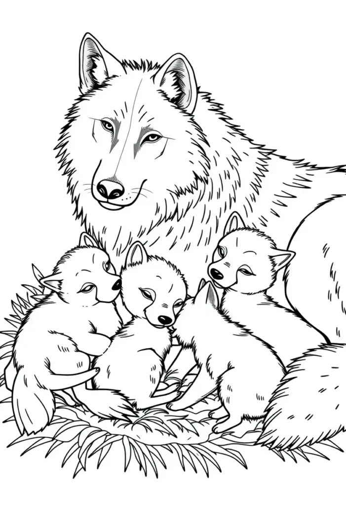 Mother Wolf with Pups Coloring Pages