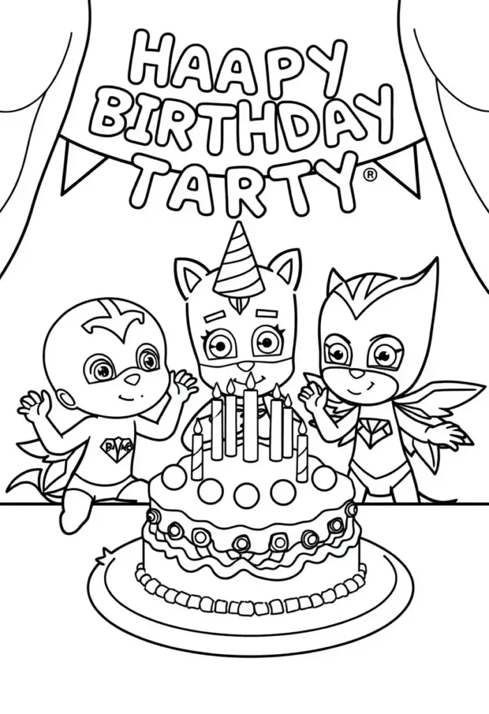PJ Masks Birthday Party Coloring Pages
