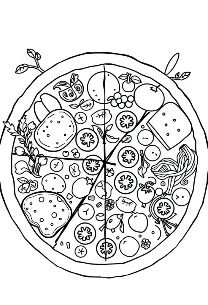 Pizza Ingredients Spread Coloring Pages