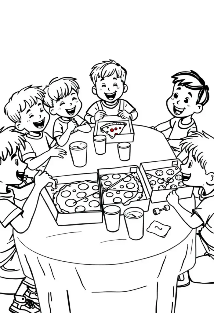 Pizza Party Scene Coloring Pages