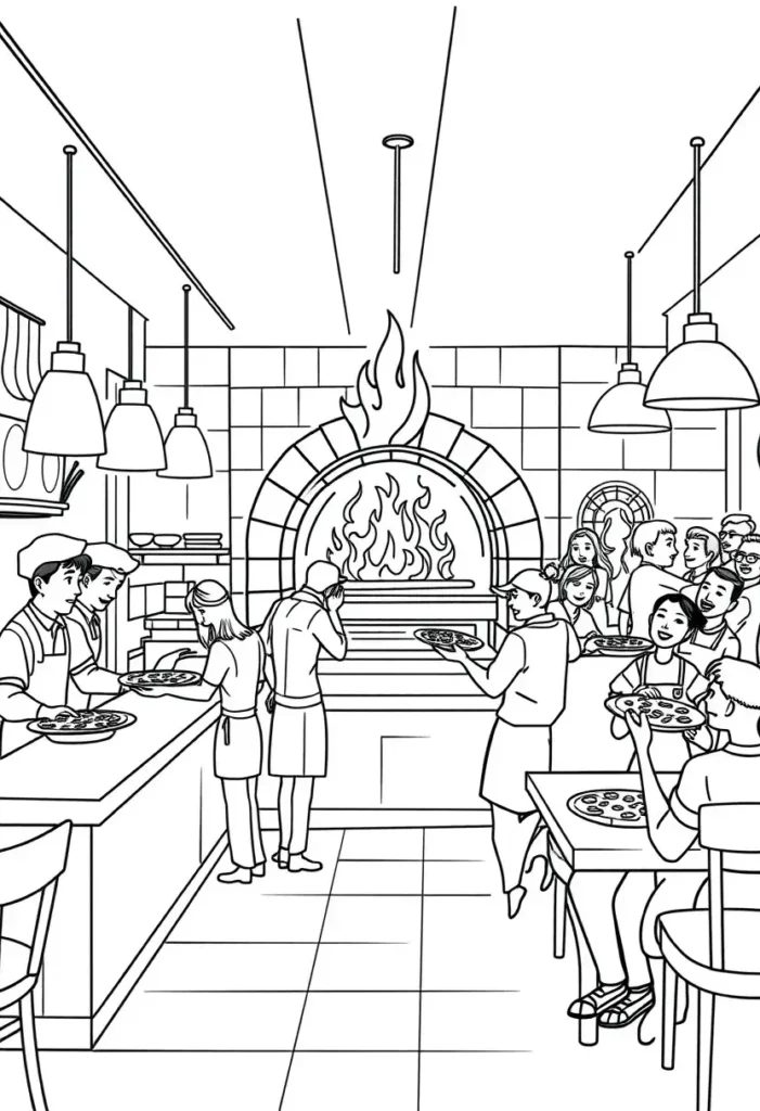 Pizza Restaurant Scene Coloring Pages