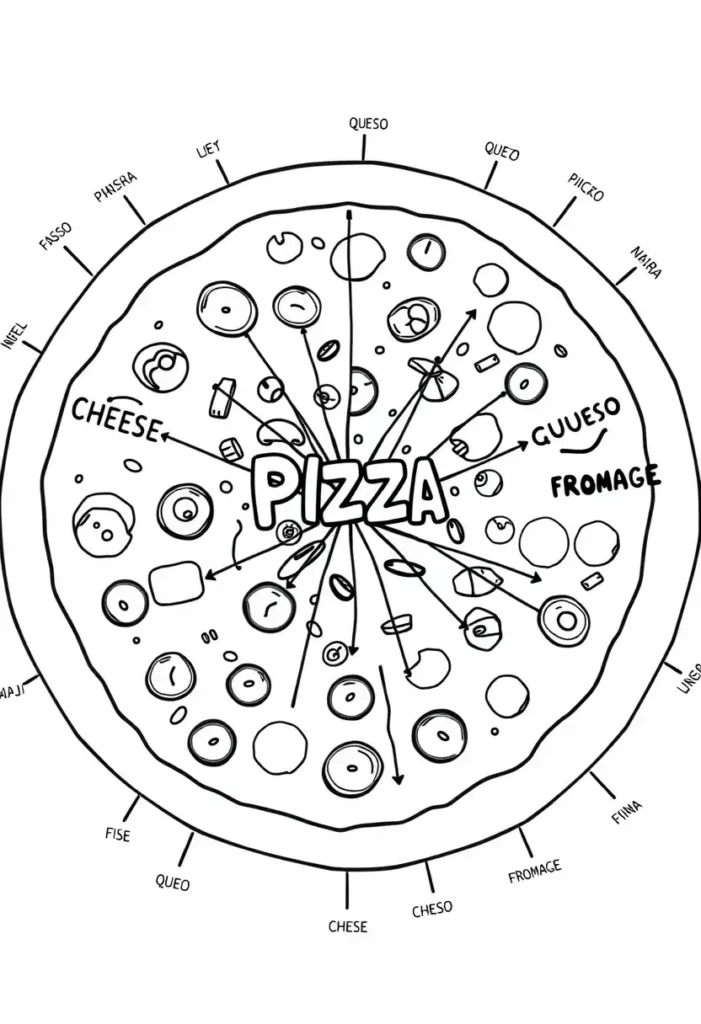 Pizza Vocabulary Coloring Pages