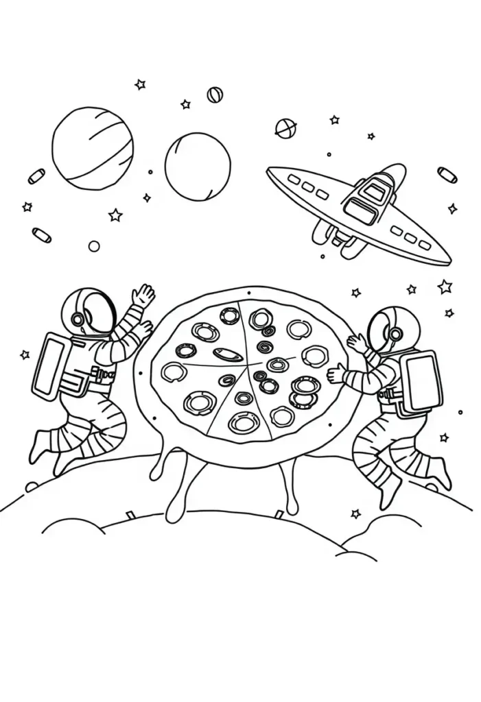 Pizza in Space Coloring Pages