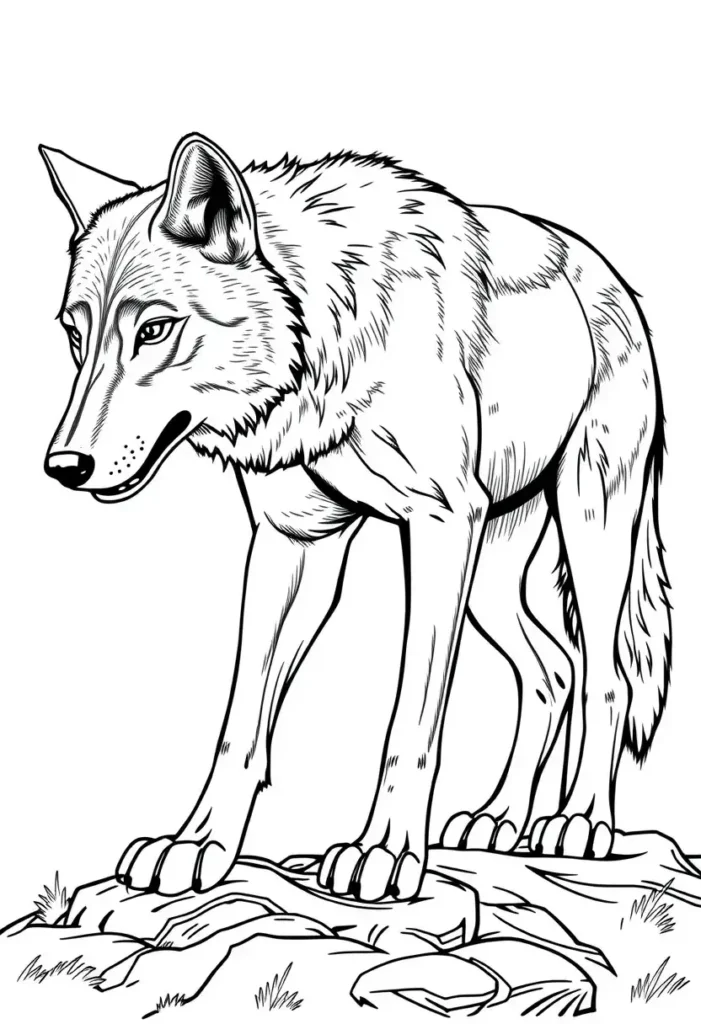 Realistic Wolf Hunting Pose Coloring Pages